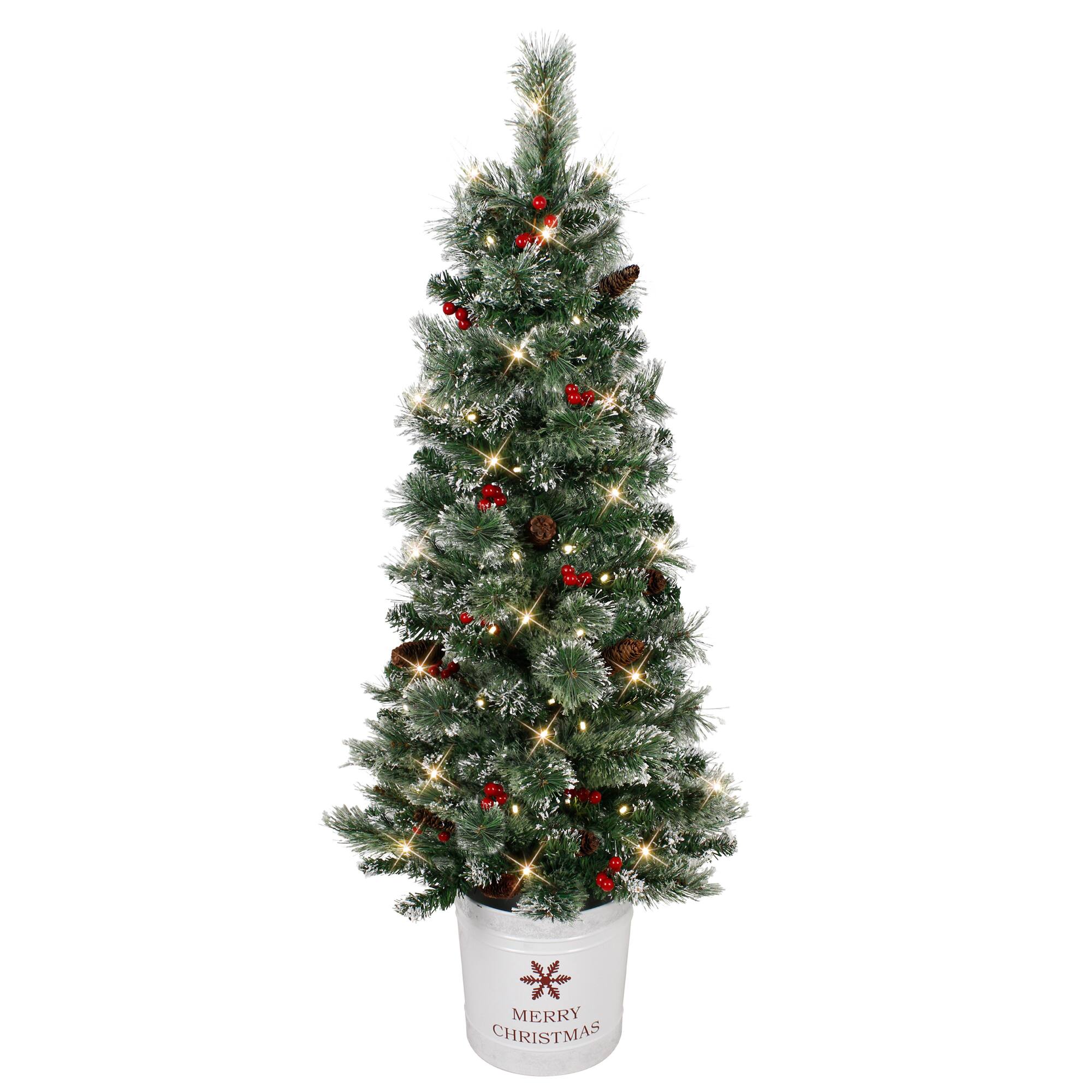 4.5ft. Pre-Lit Potted Pine Artificial Christmas Tree